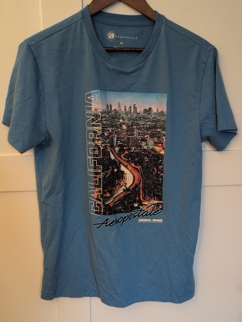 Aeropostale Men's California Graphic Tee - Blue with Multi-Color Print